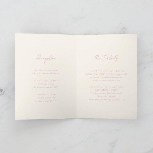 Invitation Mariage moderne rose simple (Intérieur)