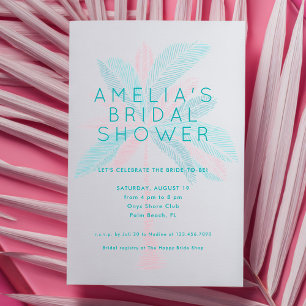 Invitation Mariage Moderne Rose Turquoise Palmier Shower