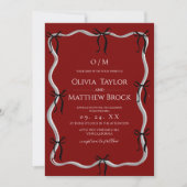 Invitation Mariage Moderne Rouge et Noir à Ruban (Devant)