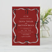 Invitation Mariage Moderne Rouge et Noir à Ruban (Debout devant)