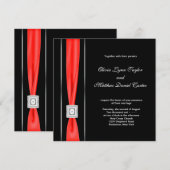 Invitation Mariage Moderne Rouge Noir Noir (Devant / Derrière)