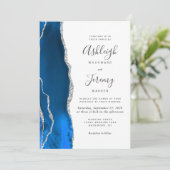 Invitation Mariage Moderne Royal Bleu Agate Argent (Debout devant)