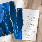 Invitation Mariage Moderne Royal Bleu Agate Argent