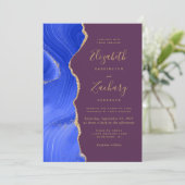 Invitation Mariage Moderne Royal Bleu Or Agate Prune (Debout devant)