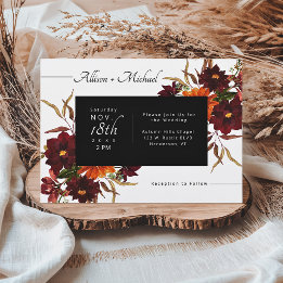 Invitation Mariage Moderne Rustique Dahlia Rouge Bourgogne d'