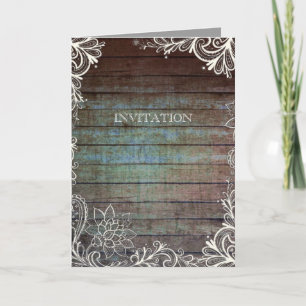 Invitation mariage moderne rustique en bois de grange et dent