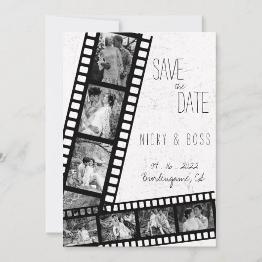 Invitation Mariage Moderne Rustique Film Enregistrer la Date (Devant)