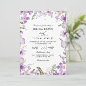 Invitation Mariage Moderne Rustique Fleur Violette Code QR Bu (Debout devant)
