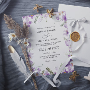 Invitation Mariage Moderne Rustique Fleur Violette Code QR Bu