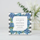Invitation Mariage Moderne Rustique Gris Bleu Hydrangeas Rayé (Debout devant)