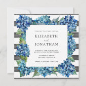 Invitation Mariage Moderne Rustique Gris Bleu Hydrangeas Rayé (Devant)