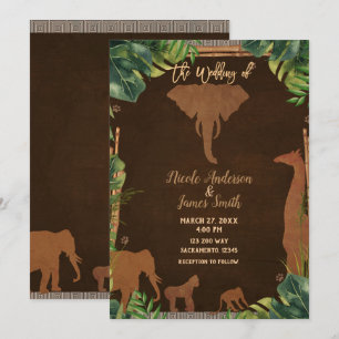 Invitation Mariage Moderne Safari Jungle Zoo Animaux Brun