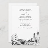 Invitation Mariage moderne San Francisco Skyline Noir & Blanc (Devant / Derrière)