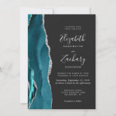 Invitation Mariage Moderne Sarcelle Argent Agate Foncé (Devant)