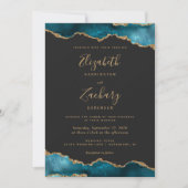 Invitation Mariage Moderne Sarcelle Or Agate Sombre (Devant)