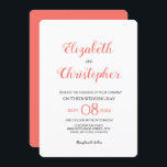 Invitation Mariage moderne Script Coral couleur<br><div class="desc">Cette faire-part de mariage moderne et chic utilise la couleur corallienne branchée. Les noms des polices de style manuscrites de script sont proéminents et distincts. Personnalisez les détails avec vos informations. Le corail couleur accent peut être modifié à l'aide de l'outil customiser plus loin. si vous avez besoin d'aide, veuillez...</div>