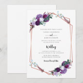 Invitation Mariage Moderne Script Fleur Violet en Fleur (Devant / Derrière)
