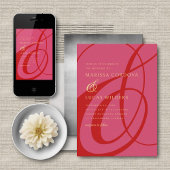 Invitation Mariage moderne Script rouge rose