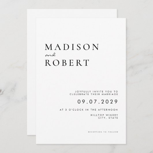 Invitation Mariage moderne simple (Devant / Derrière)