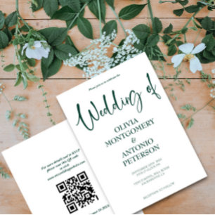 Invitation Mariage moderne simple blanc et vert avec code QR