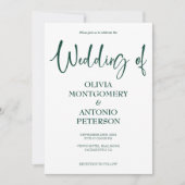 Invitation Mariage moderne simple blanc et vert avec code QR (Devant)