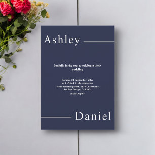 Invitation Mariage Moderne Simple Bleu Nuit Blanc Élégant