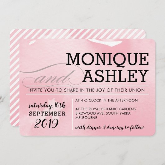 Invitation MARIAGE MODERNE simple couleur rose minimale (Devant / Derrière)