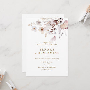 Invitation Mariage Moderne Simple d'Automne avec Fleurs Séché