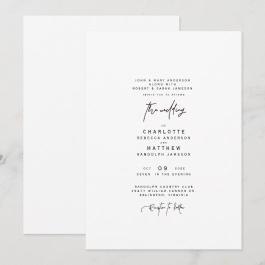 Invitation Mariage Moderne Simple des Deux Parents (Devant / Derrière)