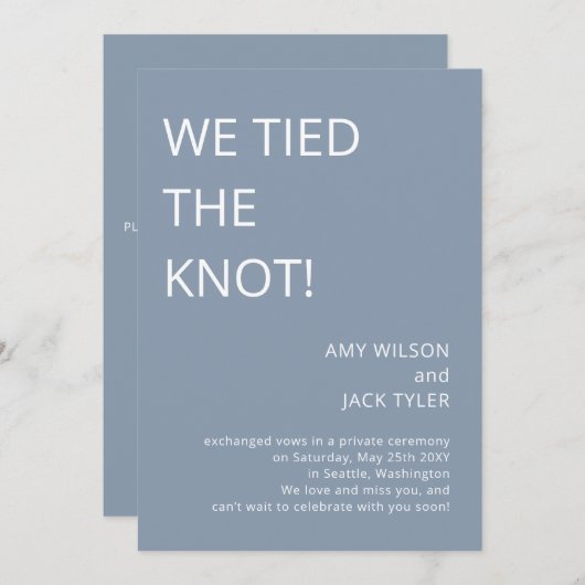 Invitation Mariage moderne simple Dusty Blue (Devant / Derrière)