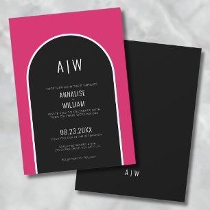Invitation Mariage Moderne Simple Gras Rose Magenta