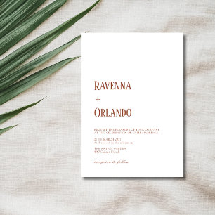 Invitation Mariage Moderne Simple Minimaliste Terracotta Blan