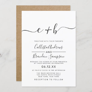 Invitation Mariage moderne simple noir et blanc