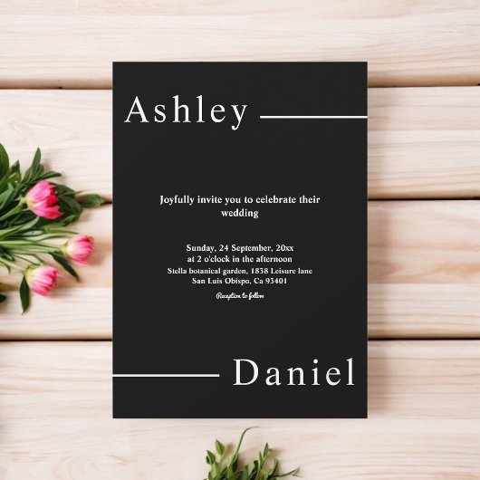 Invitation Mariage moderne simple noir et blanc