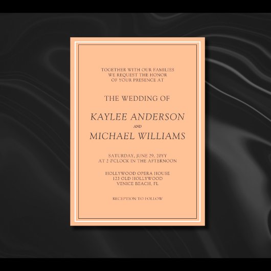 Invitation Mariage moderne simple Peach Fuzz