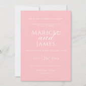 Invitation Mariage moderne simple rose et blanc (Devant)