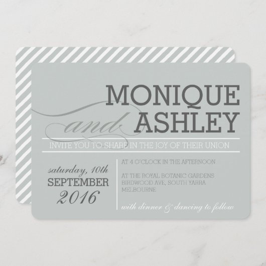 Invitation MARIAGE MODERNE simple texte gras monochrome gris (Devant / Derrière)