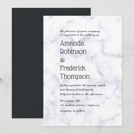Invitation Mariage Moderne Simpliste en Marbre (Devant / Derrière)