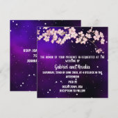Invitation Mariage Moderne sous un Ciel Étoilé et Cerisiers e (Devant / Derrière)