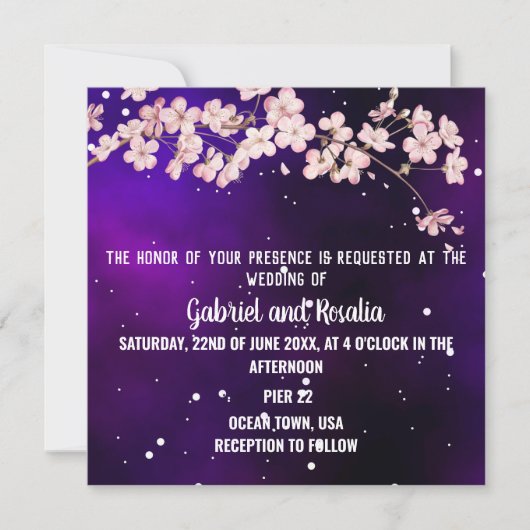 Invitation Mariage Moderne sous un Ciel Étoilé et Cerisiers e (Devant)