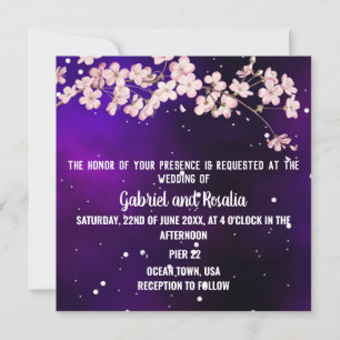 Invitation Mariage Moderne sous un Ciel Étoilé et Cerisiers e