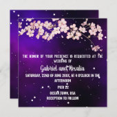 Invitation Mariage moderne Starry Night Sky & Cherry Blossom (Devant / Derrière)