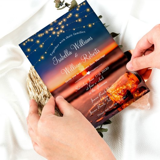 Invitation Mariage moderne Summer Sunset Beach Mason Jar