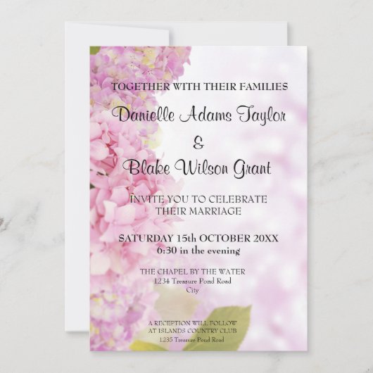 Invitation Mariage moderne Summery rose Hydrangea (Devant)