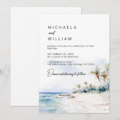 Invitation Mariage Moderne sur la Plage à l'Aquarelle de Dest (Devant / Derrière)