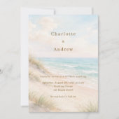Invitation Mariage moderne sur la plage côtière à l'aquarelle (Devant)