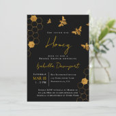 Invitation Mariage moderne sur le thème de l'abeille miel or (Debout devant)