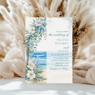 Invitation Mariage Moderne sur une Plage Tropicale avec une A