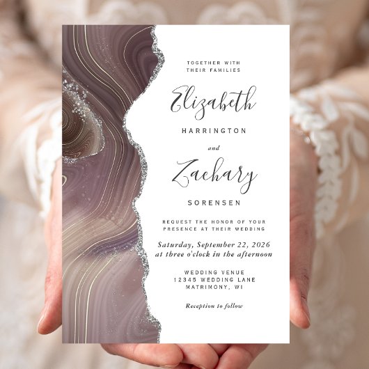 Invitation Mariage Moderne Taupe Agate Argent