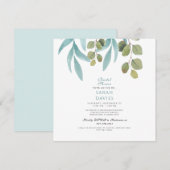 Invitation Mariage Moderne Teal Feuillage Carré (Devant / Derrière)